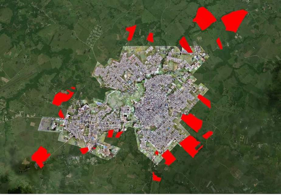 Las zonas rojas serian la implementación de la zona urbana en
