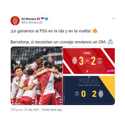 El mensaje del Mónaco al Barcelona que se viralizó en redes sociales