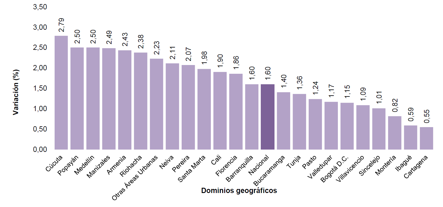 Variación anual del IPC por dominios geográficos, enero 2021.