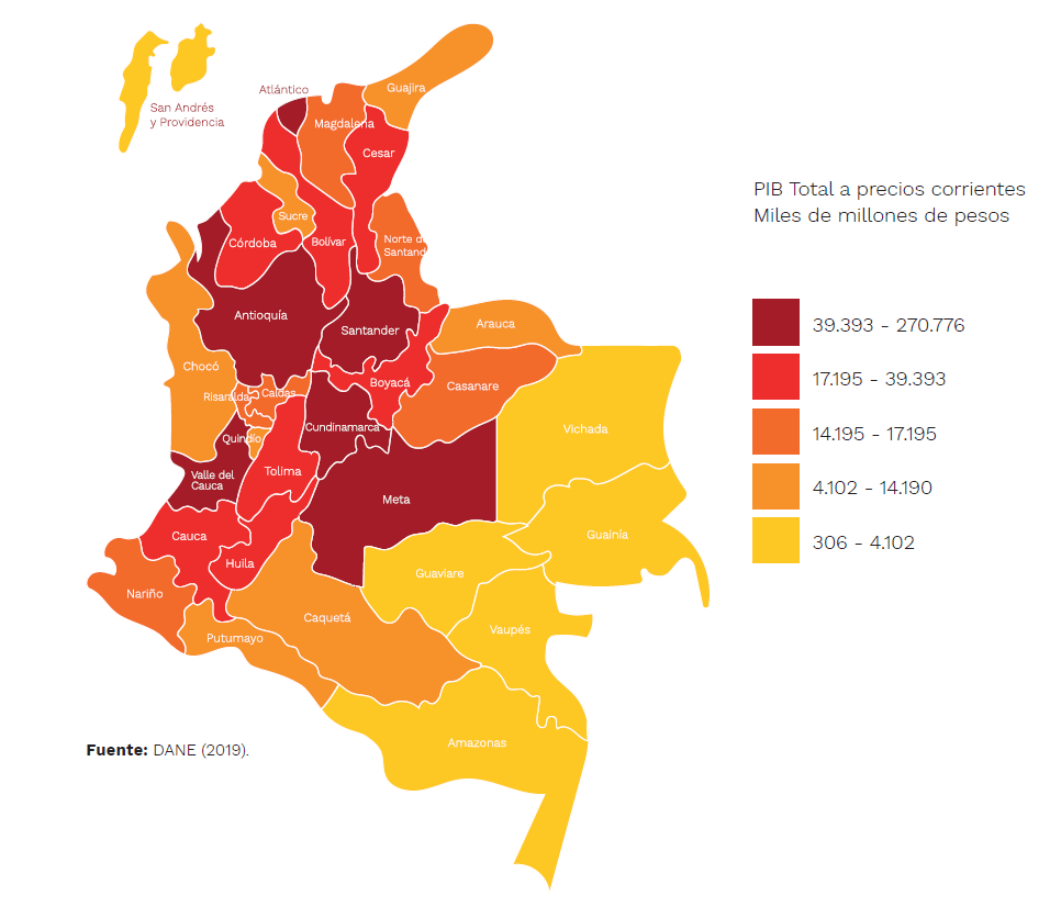 Alta concentración de la producción en pocos departamentos según el PIB.